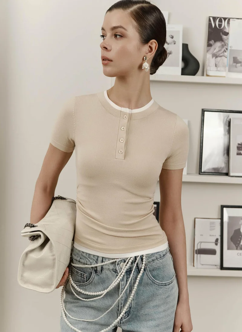 Lichi Two-material jersey top